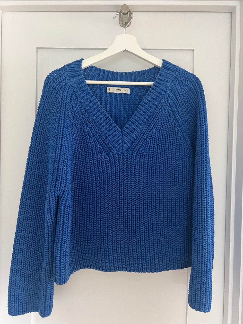 Mango Cobalt Blue V-Neck Chunky Knit Sweater